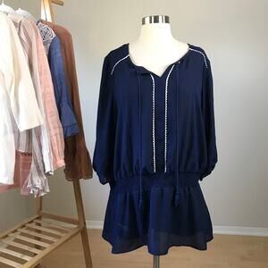 Plus Moda • Navy Blue Long Sleeve Blouse
